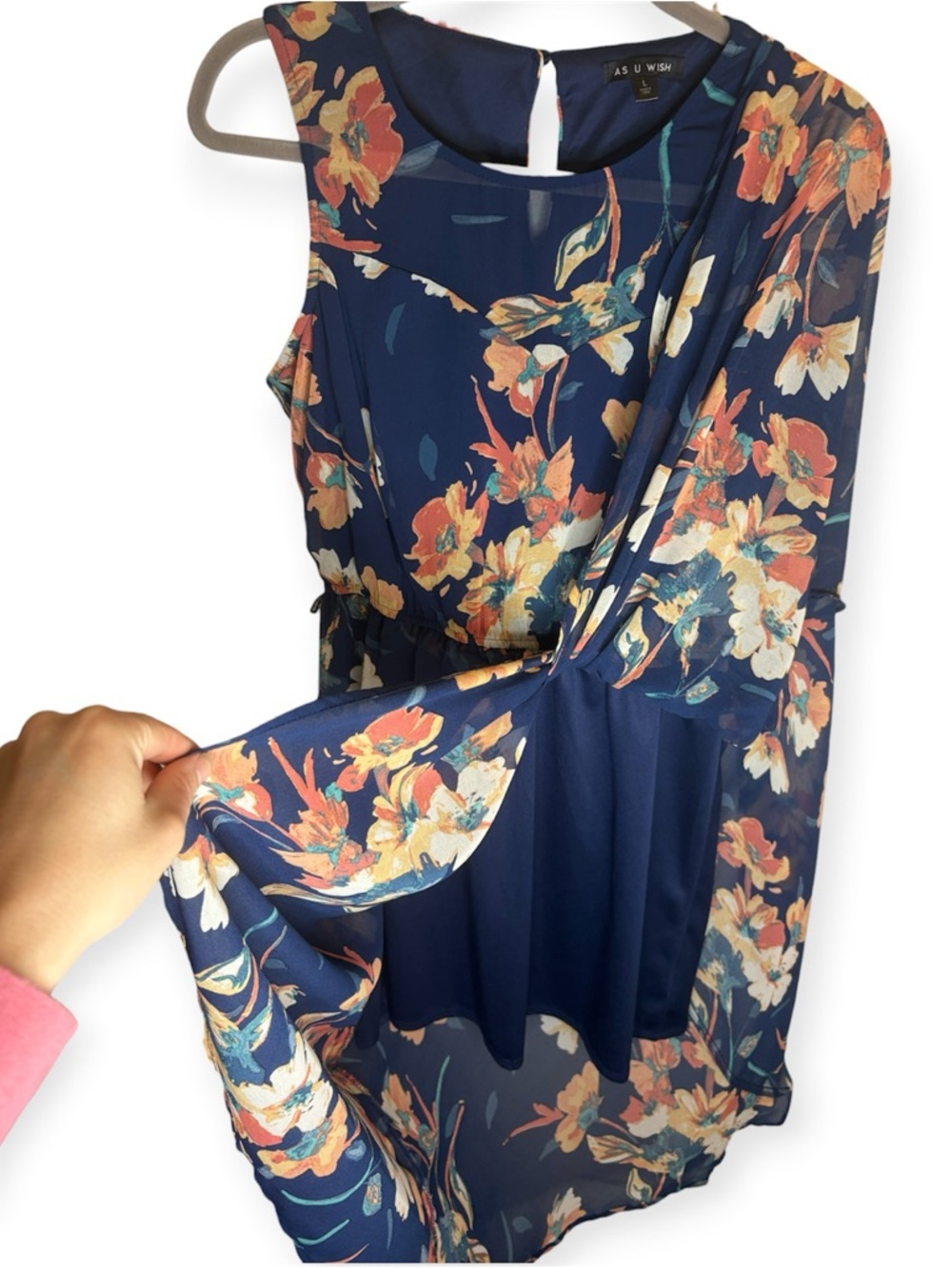 Navy Floral High-Low Sleeveless Dress - Picture 7 of 9